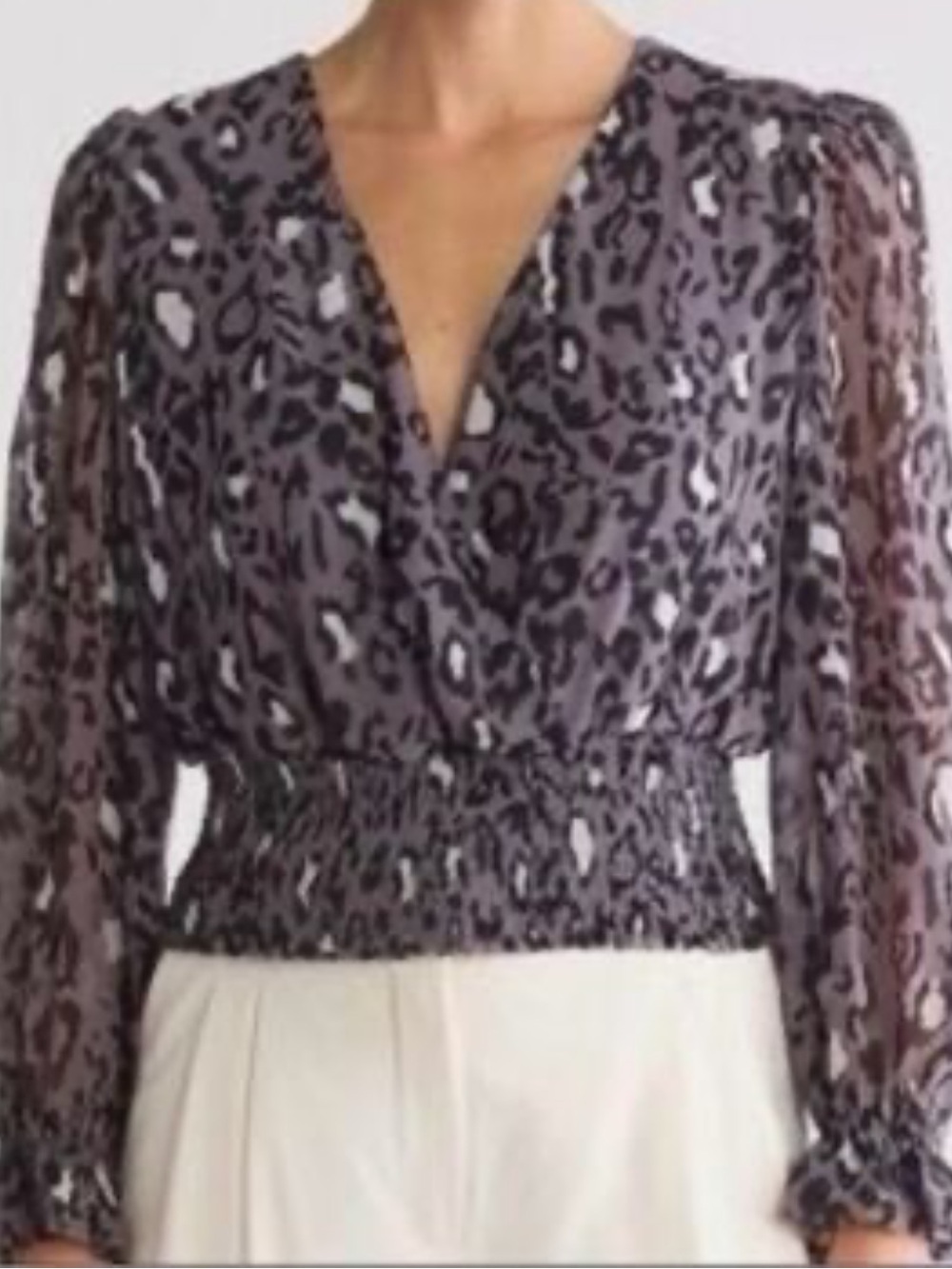 Tahari Elie gray Leopard-Print V-Neck Blouse
